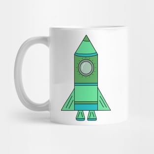 Cute Green Rocket Ship Drawing Pattern Mug